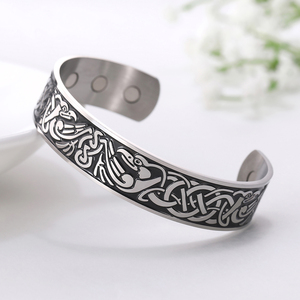 Bracelets <span class=keywords><strong>en</strong></span> acier inoxydable de thérapie magnétique pour la <span class=keywords><strong>santé</strong></span>, bracelet de poignet <span class=keywords><strong>Viking</strong></span> avec totem de phénix, bracelet amulette Wiccan - Product Image 6