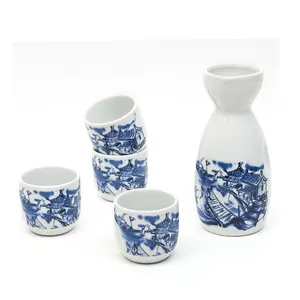 Vaso de garrafa de vinho tokkuri japonês, vaso de porcelana fofo com quatro copos de sake ochoko para presente