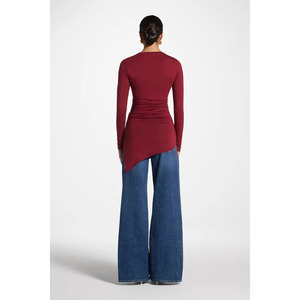 Hochwertiges Islamisches Bambus-Top für Damen, gerafftes Casual-Oberteil mit Rundhalsausschnitt, A-Linie, Sommer, Arabisch, asymmetrisches Top, schmal geschnitten, glatt - Product Image 2