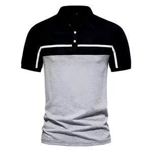 Camiseta de Hombre de Punto con Bloques de Color, 100% Algodón, Antiarrugas, Manga Corta, Estampado Informal, Corte Regular, Gris, Negro, Blanco, Rayas - Product Image 1