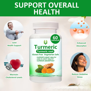 Cápsulas de Cúrcuma de Alta Calidad OEM ODM con Pimienta Negra, Sin Gluten, Aptas para Vegetarianos, Suplemento Dietético Seguro para la Salud General del Cuerpo - Product Image 4