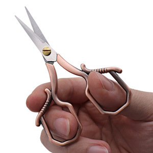 Mini Stainless Steel Scissors Straight Head Red Copper Bronze Household DIY Embroidery Cross Stitch Cutting Shears - Product Image 1