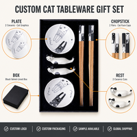 Lot de 2 paires de baguettes en bois motif chat noir et blanc, repose-baguettes en céramique motif chat, vaisselle japonaise, coffret cadeau