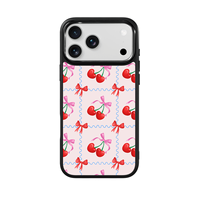 Coque de téléphone AG Feeling Black Edge avec motif de chiot ligne bleue cerise pour iPhone 17, 17 Pro Max, 16 Pro, 15 – Coque magnétique