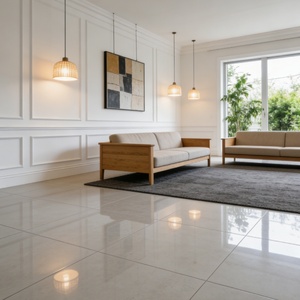 Azulejo de Porcelana de Cuerpo Completo 800x800mm Fabricado en Guangdong, Color Sólido Gris Leche, Acabado Espejo de Lujo Ligero, para Suelo y Pared, Ideal para Villas Modernas - Product Image 3