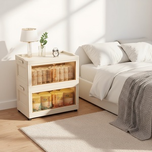 Puerta abierta lateral de 2 capas apilable hogar transparente ropa de gran capacidad juguetes caja de plástico plegable con ruedas - Product Image 6