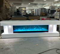 Meilleure Vente Meuble TV en MDF Effet Bois Miroir avec Décor Cheminée Flammes Multicolores et Haut-Parleur Bluetooth