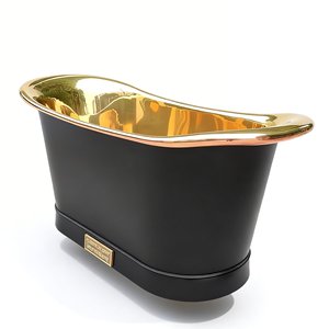 Baignoire autoportante de luxe sur mesure en acier inoxydable 316, finition noir <span class=keywords><strong>carbone</strong></span> et or champagne poli, épaisseur 14 gauge, avec drain pour salle de bain de villa - Product Image 1