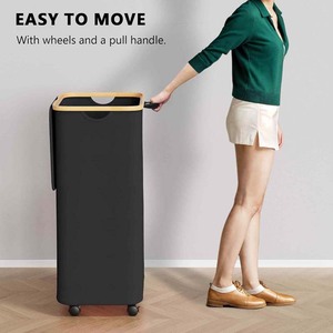 Mới nhất có thể gập lại giặt giỏ 110L giặt <span class=keywords><strong>Hamper</strong></span> với bánh xe và nắp hampers xử lý - Product Image 6