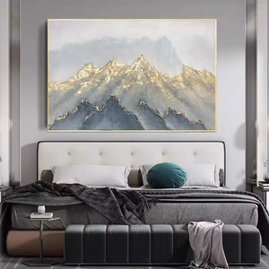 100% paisaje pintado a mano de alta calidad montaña dorada pintura Original pintura al óleo abstracta decoración del hogar pintura - Product Image 3