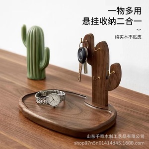 Wooden Cactus Shape Desk Organizer With Hooks For Keys And Small Items Desktop Storage Rack - Product Image 3