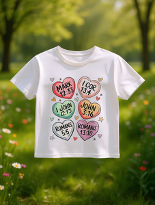 Camiseta con estampado de versículos bíblicos de San Valentín para mujer, camiseta informal de manga corta con cuello redondo, tela de jersey 100% algodón - Product Image 2