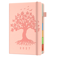 Agenda A5 2027 en cuir à couverture rigide, motif arbre gaufré, avec bande élastique et onglets mensuels, en PU, vente en gros