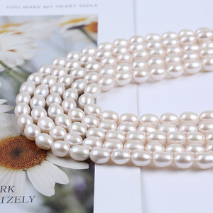 Perles d'eau douce de Zhuji, forme de riz, 9-10 mm, blanches, couleur rose naturelle, perles en vrac pour bricolage, produit semi-fini, vente en gros - Product Image 4