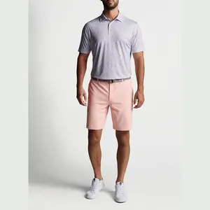 Celana pendek Chino dengan saku miring pinggang elastis celana Golf celana Bermuda pria klasik kepar depan datar Denim pas katun