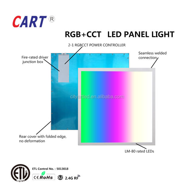 Modern Dimmable 600x600 2x2 Recessed RGBCCT Side-Emitting LED Flat Panel Light 2.4G DMX WiFi APP Control