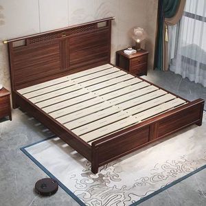 Cama moderna de estilo chino de madera maciza de wengué de 1.8 m con doble almacenamiento y base alta para uso doméstico o en bodas. - Product Image 3