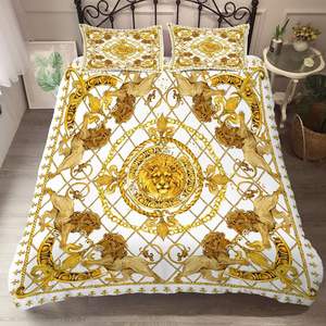 Parure de lit Golden <span class=keywords><strong>Lion</strong></span>, impression 3D, tissu brossé, ensemble 3 pièces, <span class=keywords><strong>housse</strong></span> de couette et taies d'oreiller, disponible en plusieurs tailles - Product Image 4