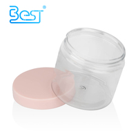 100ml 150ml 200ml 250ml 300ml Kosmetikcreme Haargel Lebensmittelpeeling Buttersäure Behälter, transparente PET PCR Kunststoffdose mit rosafarbenem Schraubdeckel
