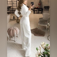 Combinaison élégante pour femme à col en biais, manches longues, taille cintrée, couleur unie, style chinois, pour le travail