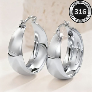 Pendientes de mujer tipo arco C europeos y americanos, de acero inoxidable 316, estilo INS transfronterizo, lisos y sencillos, de fábrica. - Product Image 6