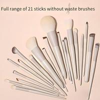Ensemble de 21 pinceaux de maquillage professionnels haut de gamme en poils de chèvre mélangés, manche en bois, collection Ms.miau, vente en gros