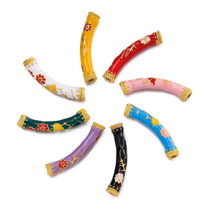 Chinese Style Cloisonne Enamel Lotus Half <b>Bracelet</b> Curved Tube DIY Jewelry Accessory Small Alloy Findings - Product Image 5