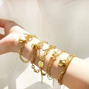 Heart Fashion Minimalist <b>Bracelet</b> Stainless Steel 18k <b>Metal</b> Unisex Gift Jewelry - Product Image 2