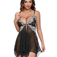 Lingerie féminine Babydoll à fermeture avant en dentelle et résille transparente, chemise de nuit sexy, robe de nuit à bretelles réglables ODM