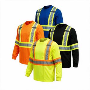 Camiseta de Alta Visibilidad para Trabajo de Construcción, Talla Grande, Color Naranja Fluorescente, Manga Larga, con Cinta Reflectante - Product Image 1