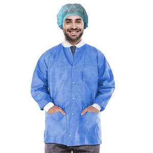 <span class=keywords><strong>Bata</strong></span> médica desechable de PP tejido azul para doctor, de manga larga, <span class=keywords><strong>con</strong></span> botón frontal y puños tejidos, para visitantes - Product Image 1