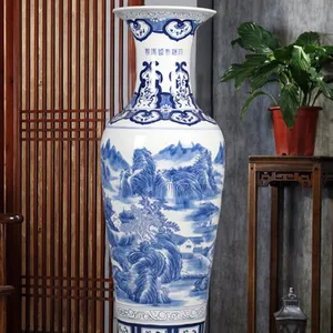 Jingdezhen dessin à la main motif paysage bleu et blanc Vases en céramique et porcelaine Vase de sol
