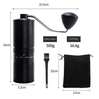 Moulin à café manuel portable avec meule conique en acier inoxydable 420, corps en alliage d'aluminium monobloc de qualité supérieure et poignée en bois
