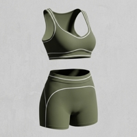 Conjunto de yoga de 2 piezas sin costuras transpirable con costuras en contraste: sujetador deportivo de soporte + shorts de cintura alta que realzan los glúteos