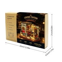 Novedad 2026: Mini Casa de Muñecas Crown Tavern M2605 con Iluminación, Kit de Ensamblaje de Rompecabezas de Madera DIY con Vista a la Calle Crown Tavern