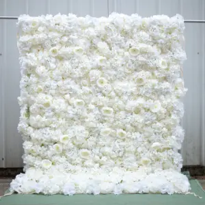 פרחים מלאכותיים חתונה פרח קיר רול רקע קיר פנל לבן בד קיר