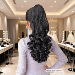 Extensions de cheveux synthétiques queue de cheval bouclée style romain noir, couleur 1B, résistantes à la chaleur, avec clip, marque Henan PY706 10 - Product Image 4