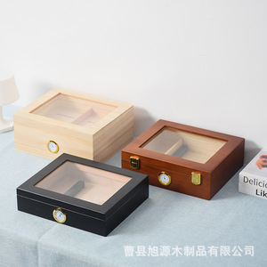Caja de Cigarros de Estilo Japonés, Imitación Madera de Cedro, con Ventana Transparente, Rectangular, a Prueba de Humedad, Humidor - Product Image 1