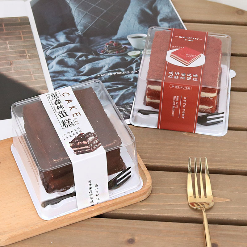 Недорогой Квадратный Контейнер для торта с вилкой, окном, коробки для торта, индивидуальные наклейки с логотипом