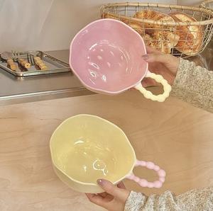 Bol à main en céramique de style coréen INS Cute Underglaze Color Soupe Noodle Salad Snail Bowl avec Sugar Bean Bead Dot Plate Dish - Product Image 4