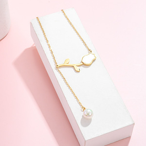 AA00379 Edelstahl Rose Flower Anhänger Halskette Long Pearl Quaste Shell Flower Halskette - Product Image 2