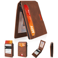 Porte-cartes fin en aluminium avec clip à monnaie en cuir PU, anti-vol RFID, étui à cartes personnalisé avec logo pour cadeau