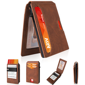 Porte-cartes fin en aluminium avec clip à monnaie en cuir PU, anti-vol RFID, étui à cartes personnalisé avec logo pour cadeau - Product Image 1