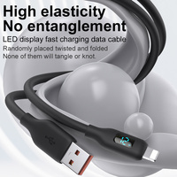 Câble de données USB 8 broches en silicone à charge rapide 12W avec affichage numérique LED de bonne qualité pour iPhone, certifié CE/FCC, garantie 12 mois