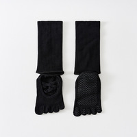 Chaussettes de yoga professionnelles à 5 doigts avec empeigne ajourée, antidérapantes à pois, avec sangle croisée, en tricot