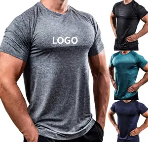 Camicie da palestra Dropshipping Logo personalizzato poliestere manica corta Slim Fit abbigliamento da allenamento uomo aderente Fitness Muscle GYM Shirt