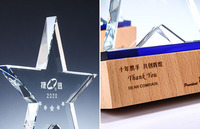 Trofeo de Cristal Personalizado con Forma de Estrella para Empleados, con Base de Madera, para Recuerdos de Empresa, Trofeos, Medallas y Placas