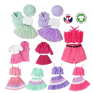 Falda plisada a cuadros con tirantes de piel para niños, ropa de bebé, conjuntos de ropa de algodón de verano para niñas con bolsa - Product Image 1