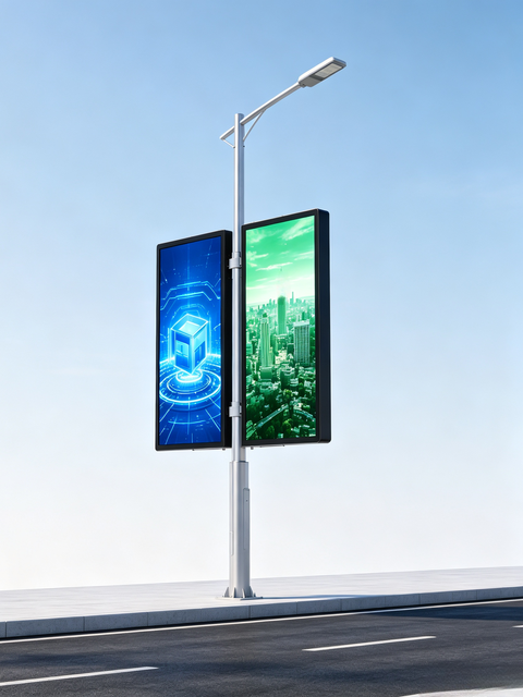 Outdoor Double Sided LED Pole Screen Waterproof Street Light Pole Display for Smart City Advertising Media Solution