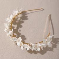 Serre-tête de mariée minimaliste en perles et fleurs en argile polymère faites à la main, doré, pour femme, idéal pour les mariages civils et les furtifs